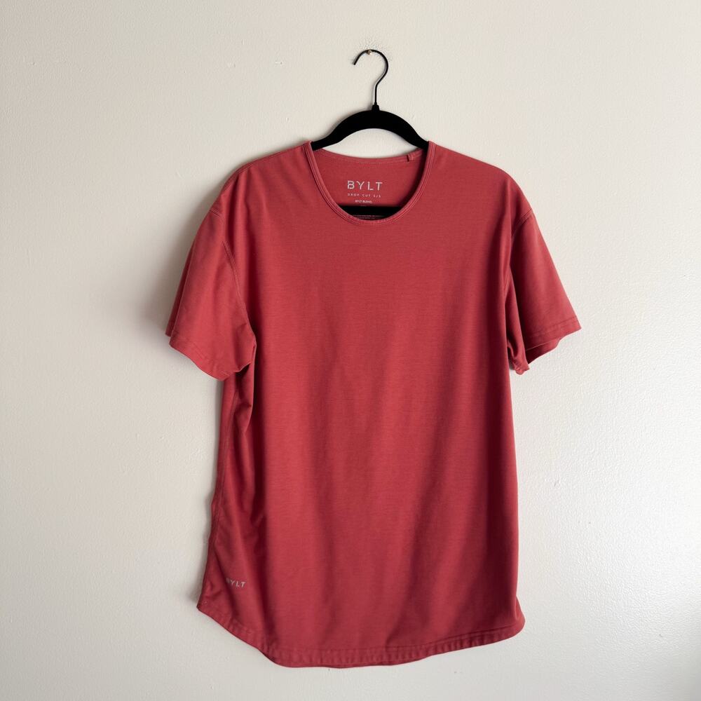 BYLT Red Orange Drop Cut Short Sleeve Tee Large